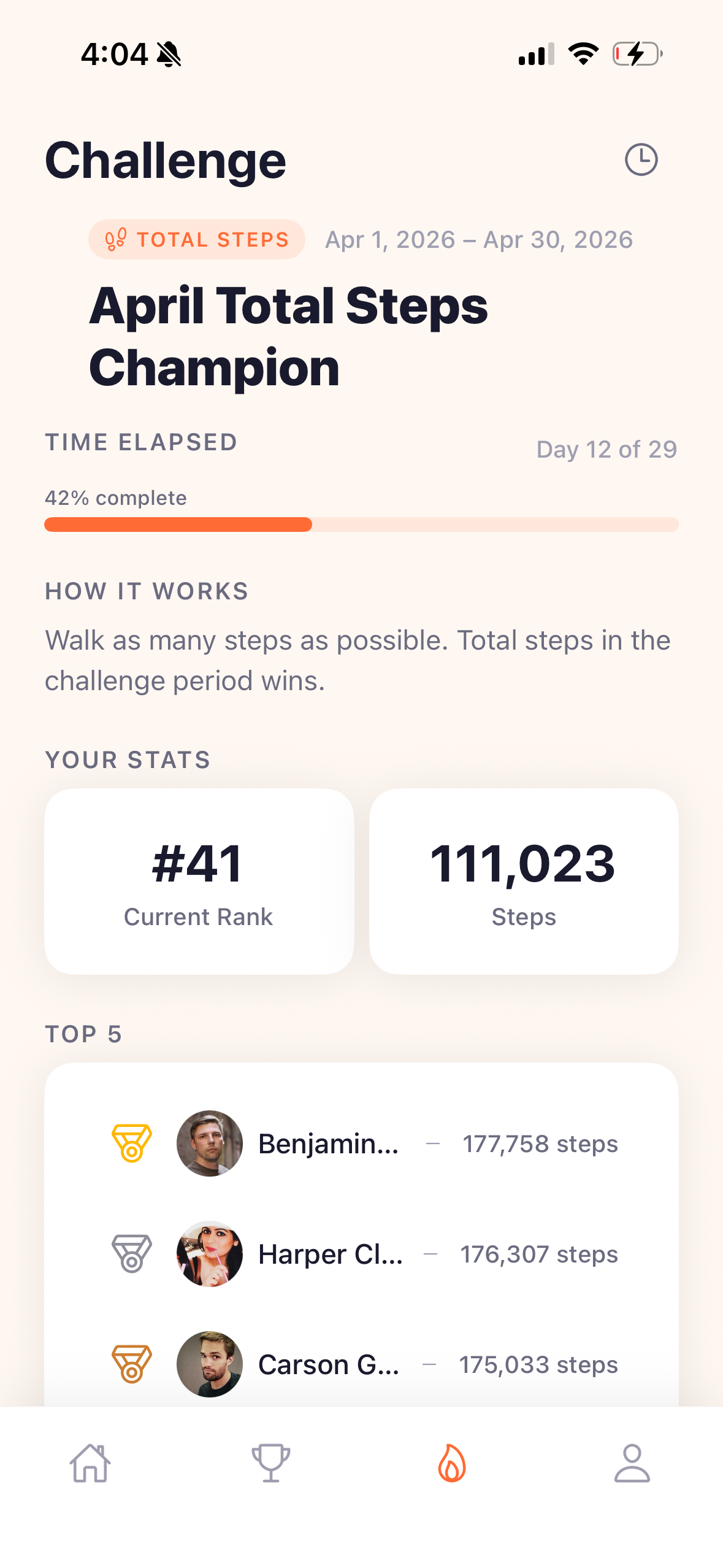 Active challenge screen showing progress and time remaining