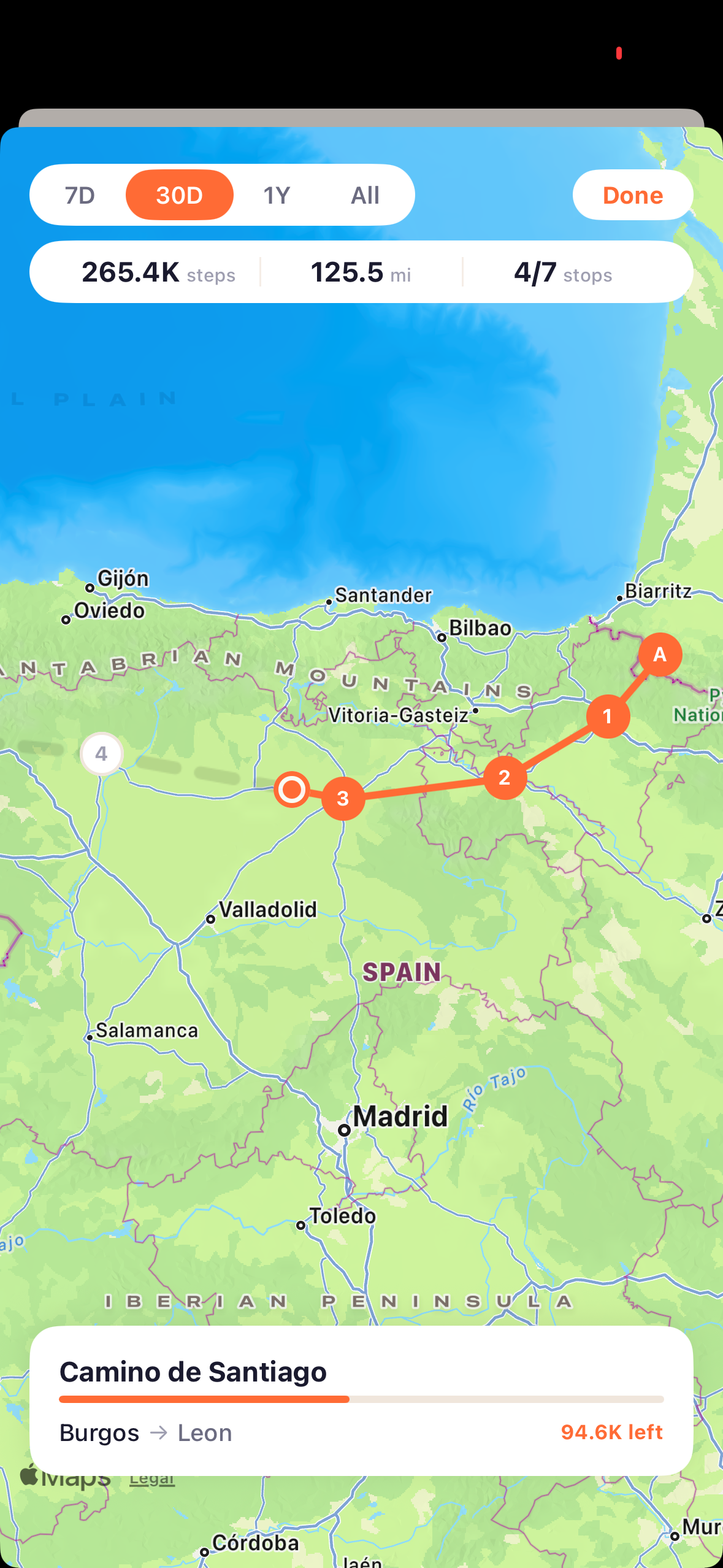 Journey map showing simulated walking route across real locations